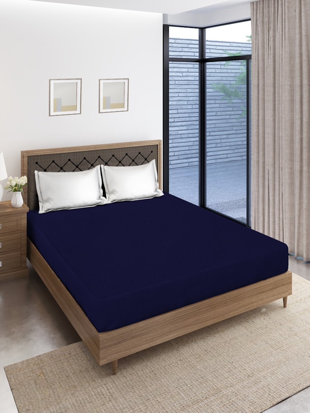 

SOKNACK Navy Blue Quilted Fitted King Size Mattress Protector
