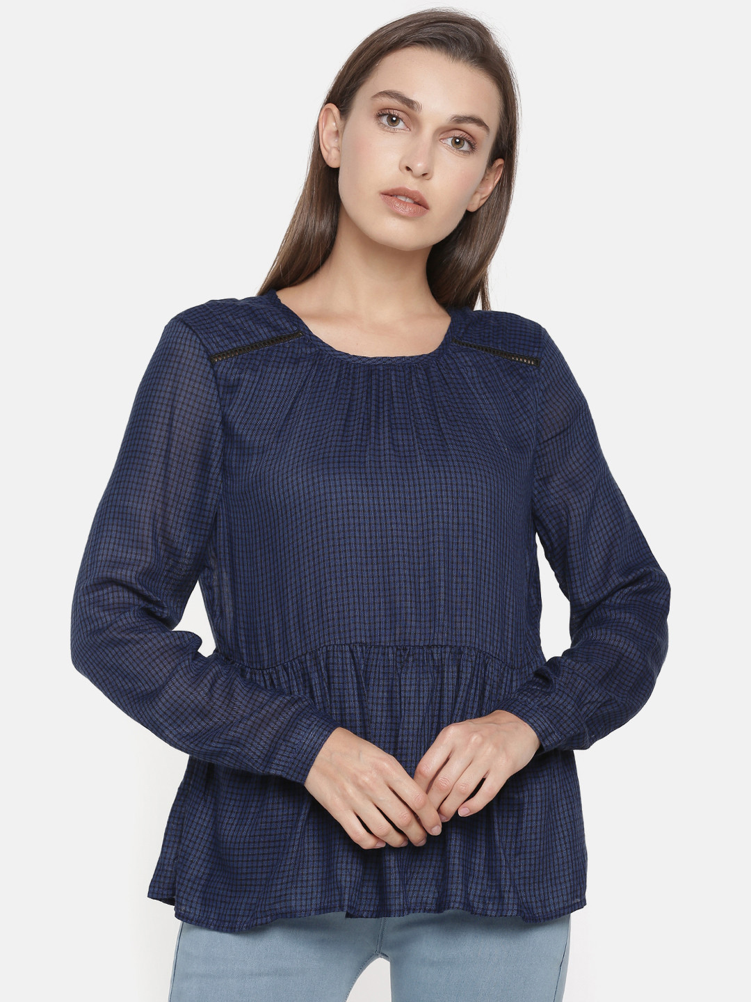 

ONLY Women Blue Checked Top