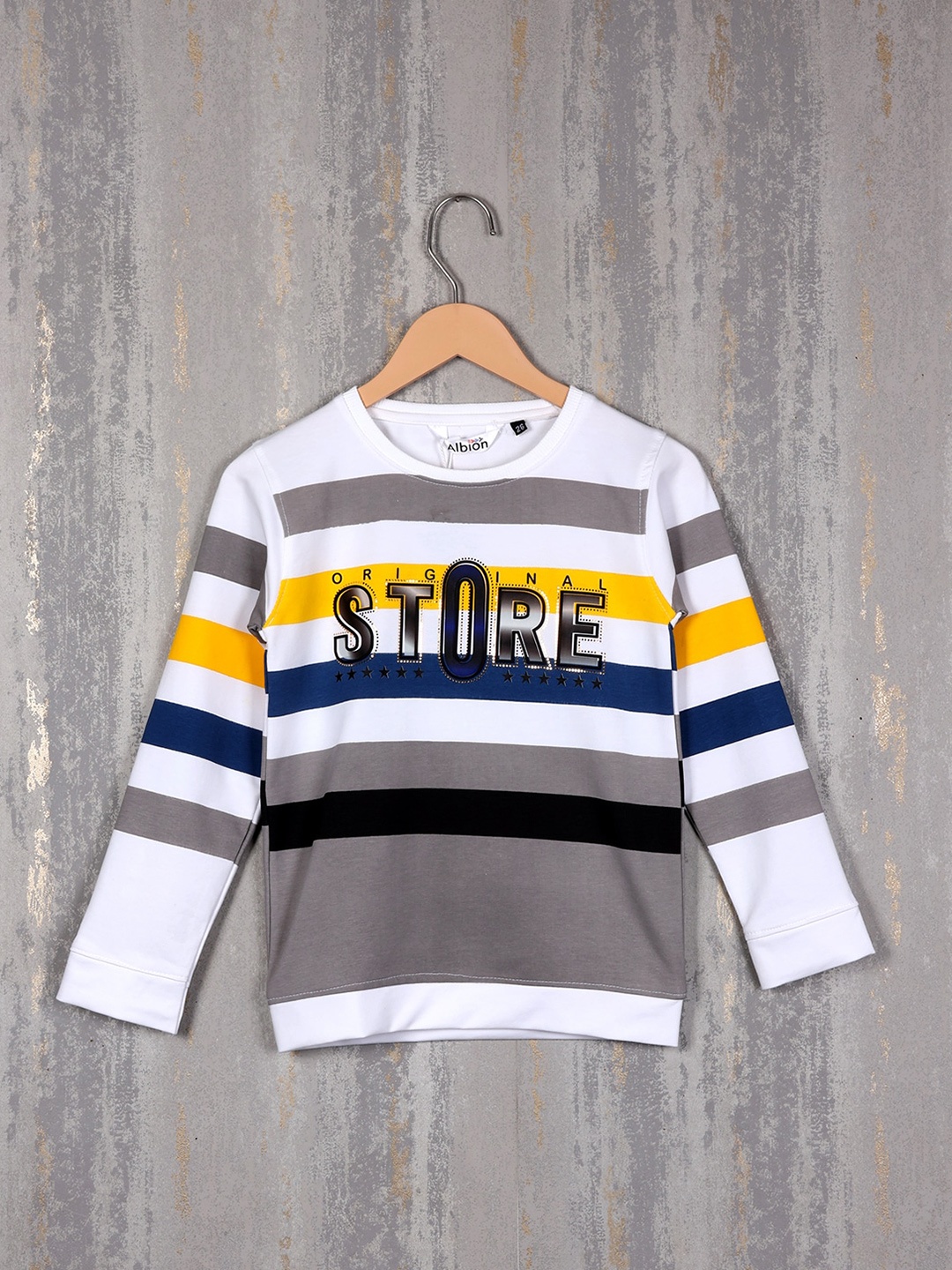 

Albion Boys Striped Pure Cotton Pullover, Yellow