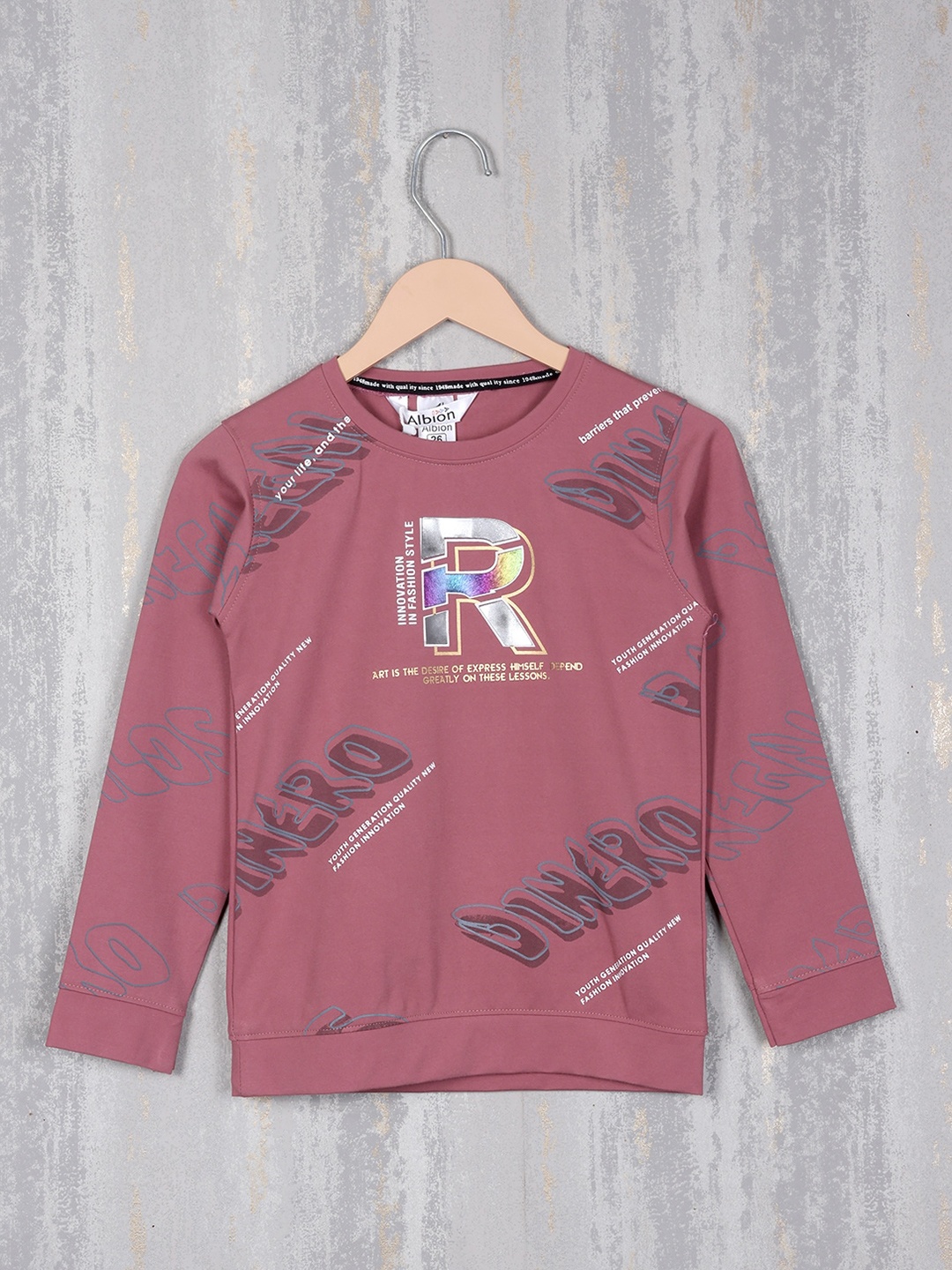 

Albion Boys Typography Printed Pure Cotton Pullover Sweatshirt, Peach