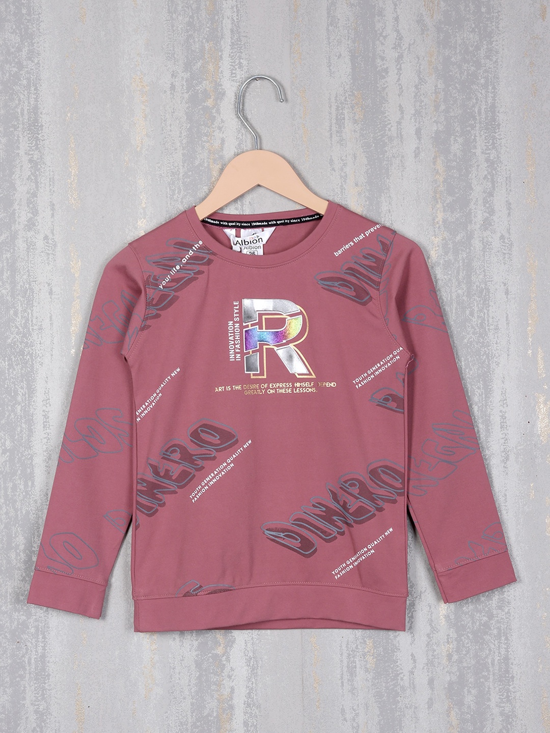 

Albion Boys Typography Printed Sweatshirt, Peach
