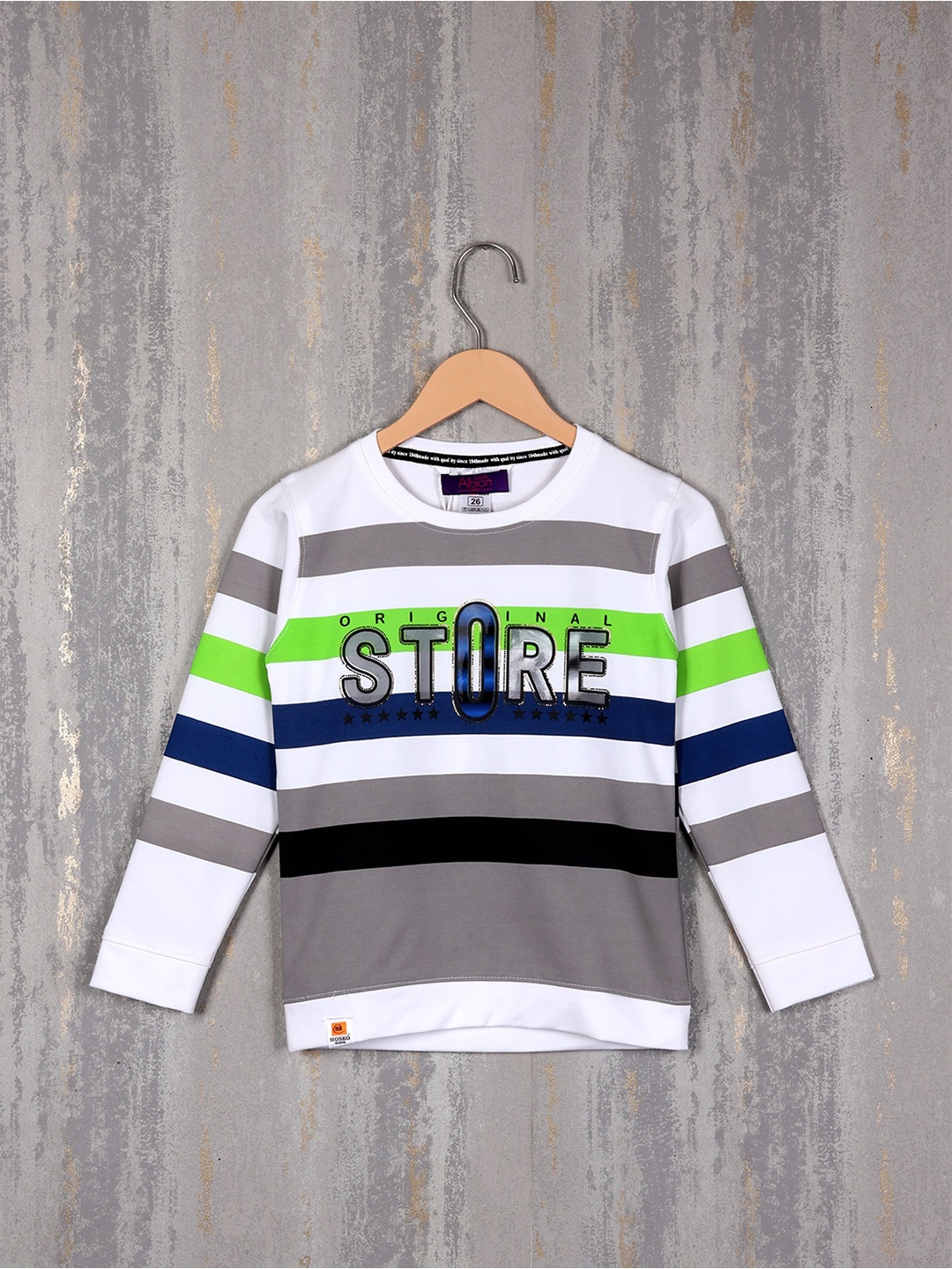 

Steele Boys Striped Printed Pure Cotton Pullover Sweatshirt, White