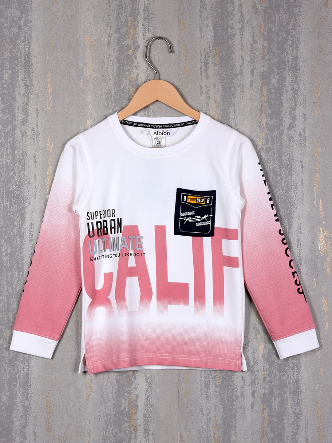 

Albion Boys Typography Printed Pure Cotton Sweatshirt, Peach