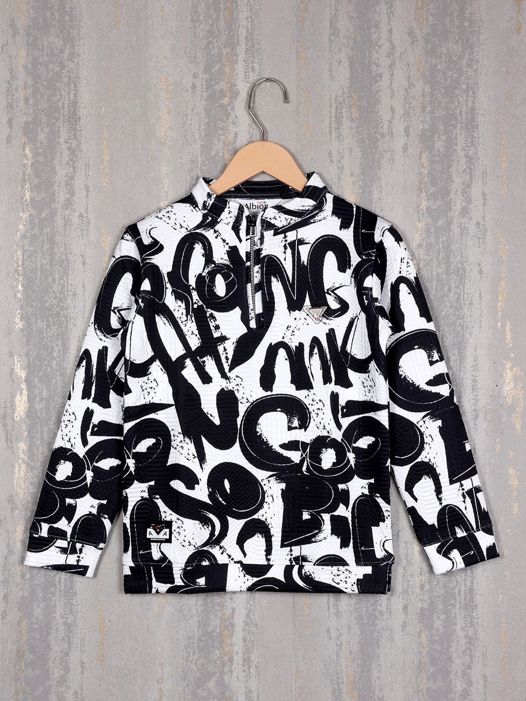 

Albion Boys Typography Printed Pure Cotton Pullover, Black