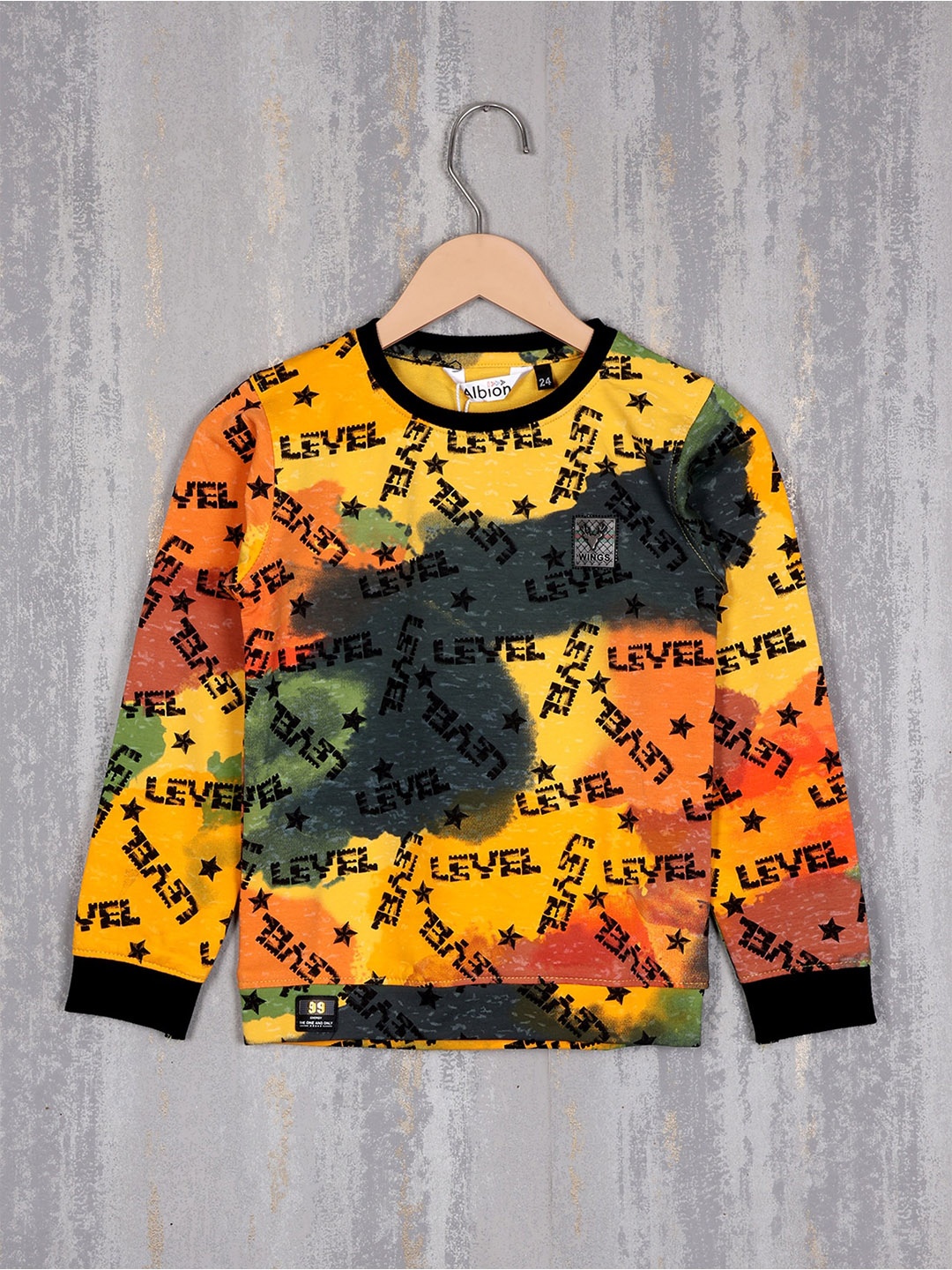 

Albion Boys Typography Printed Pure Cotton Pullover, Yellow