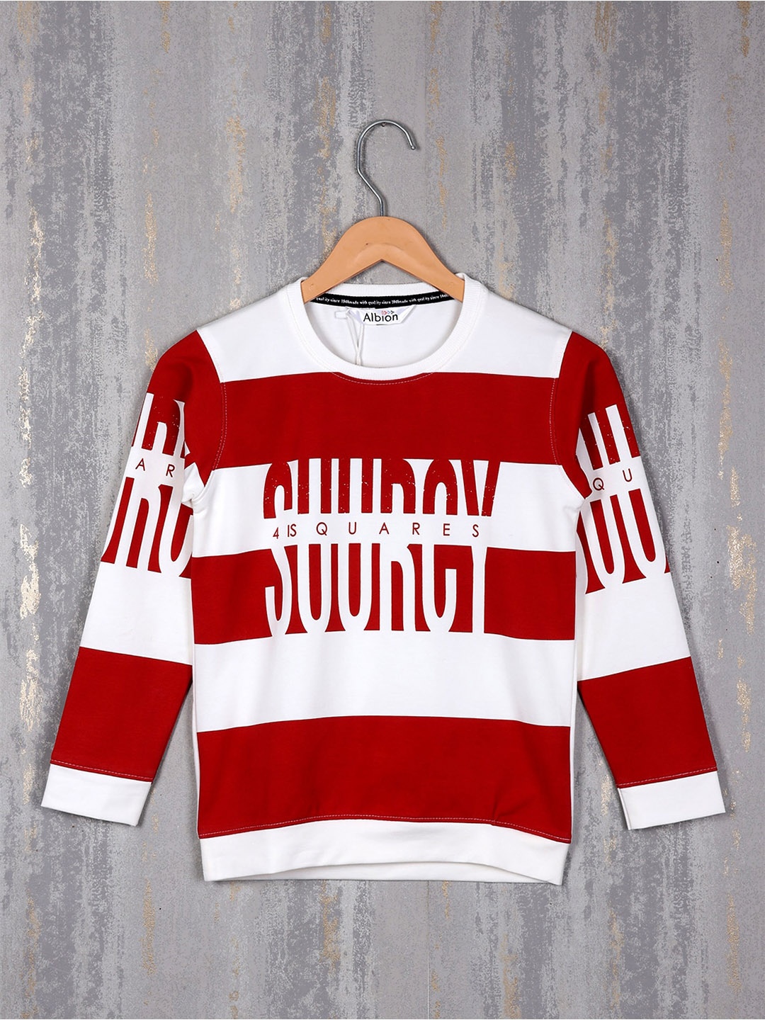 

Albion Boys Typography Printed Pure Cotton Pullover, Red