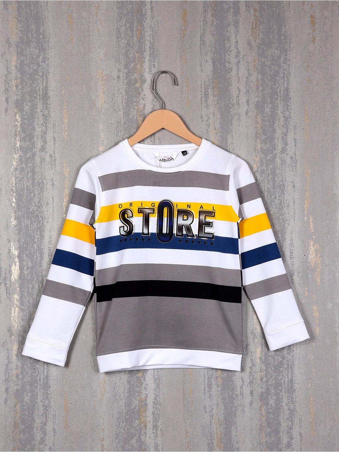 

Albion Boys Striped Pure Cotton Pullover, Yellow
