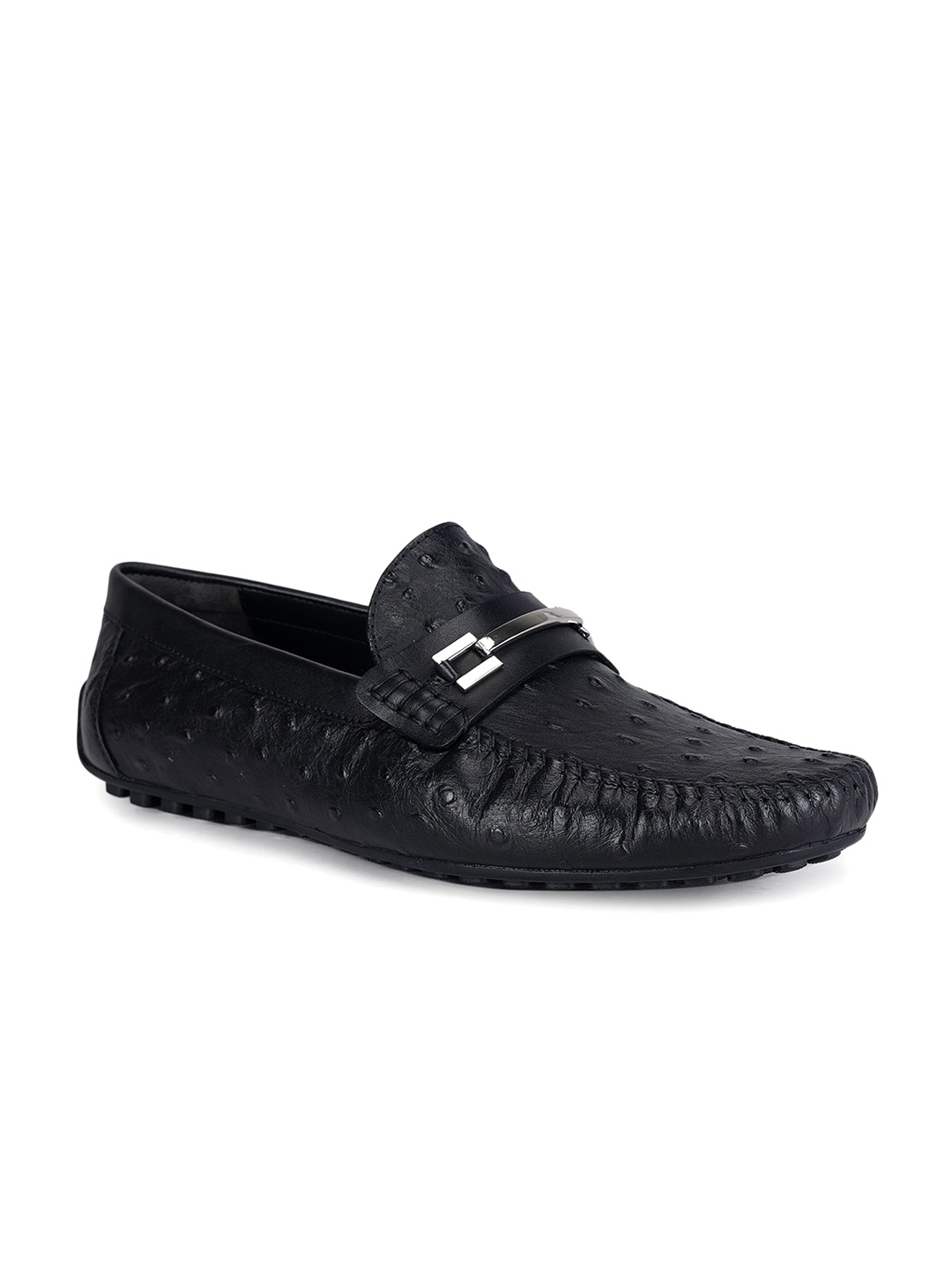

ROSSO BRUNELLO Men Textured Leather Formal Loafers, Black