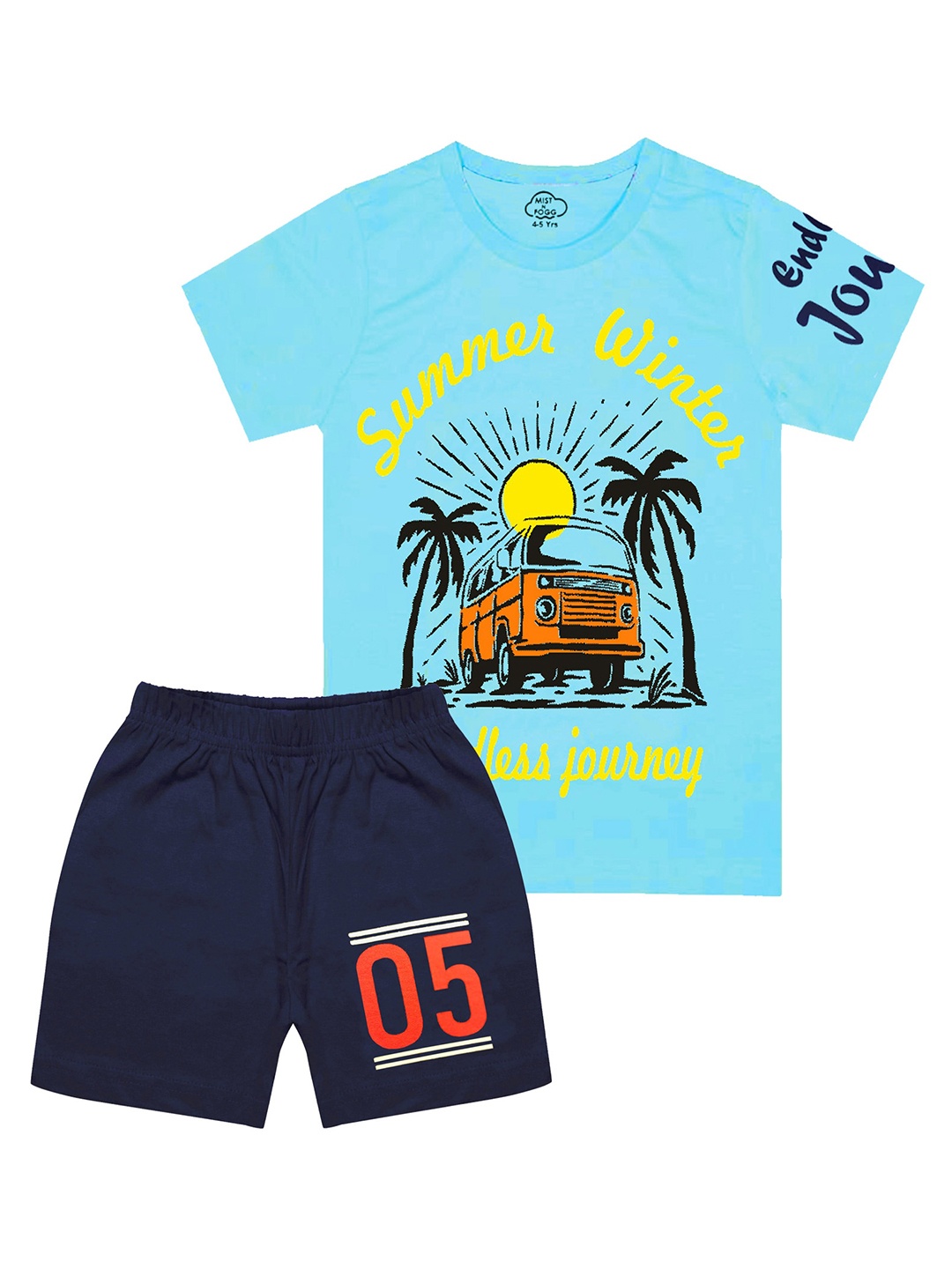 

MIST N FOGG Kids Graphic Printed T-Shirt With Shorts, Blue