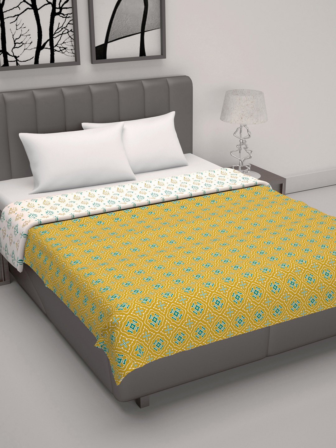 

Divine Casa Cambric White & Yellow Floral Pure Cotton AC Room 120 GSM Double Bed Dohar