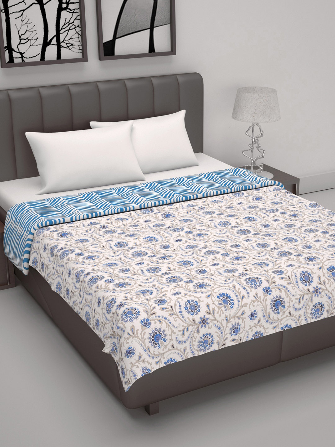 

Divine Casa Cambric White & Blue Ethnic Pure Cotton AC Room 120 GSM Double Bed Dohar