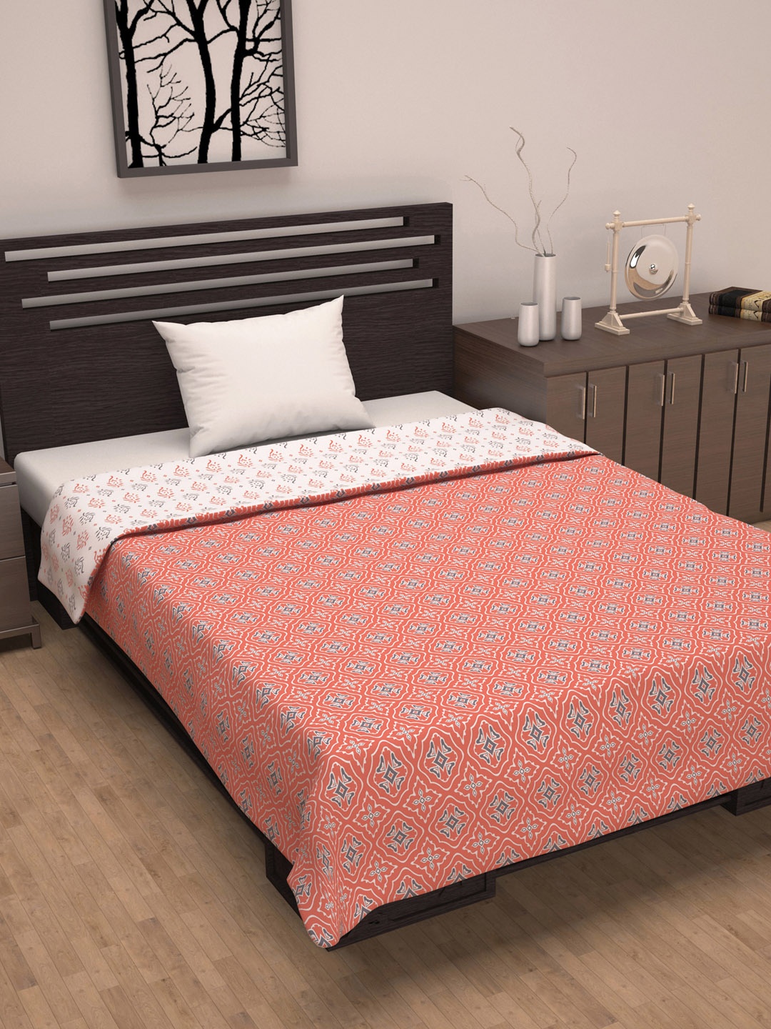 

Divine Casa Cambric Peach-Colour Ethnic Motif Pure Cotton AC Room 120 GSM Single Bed Dohar