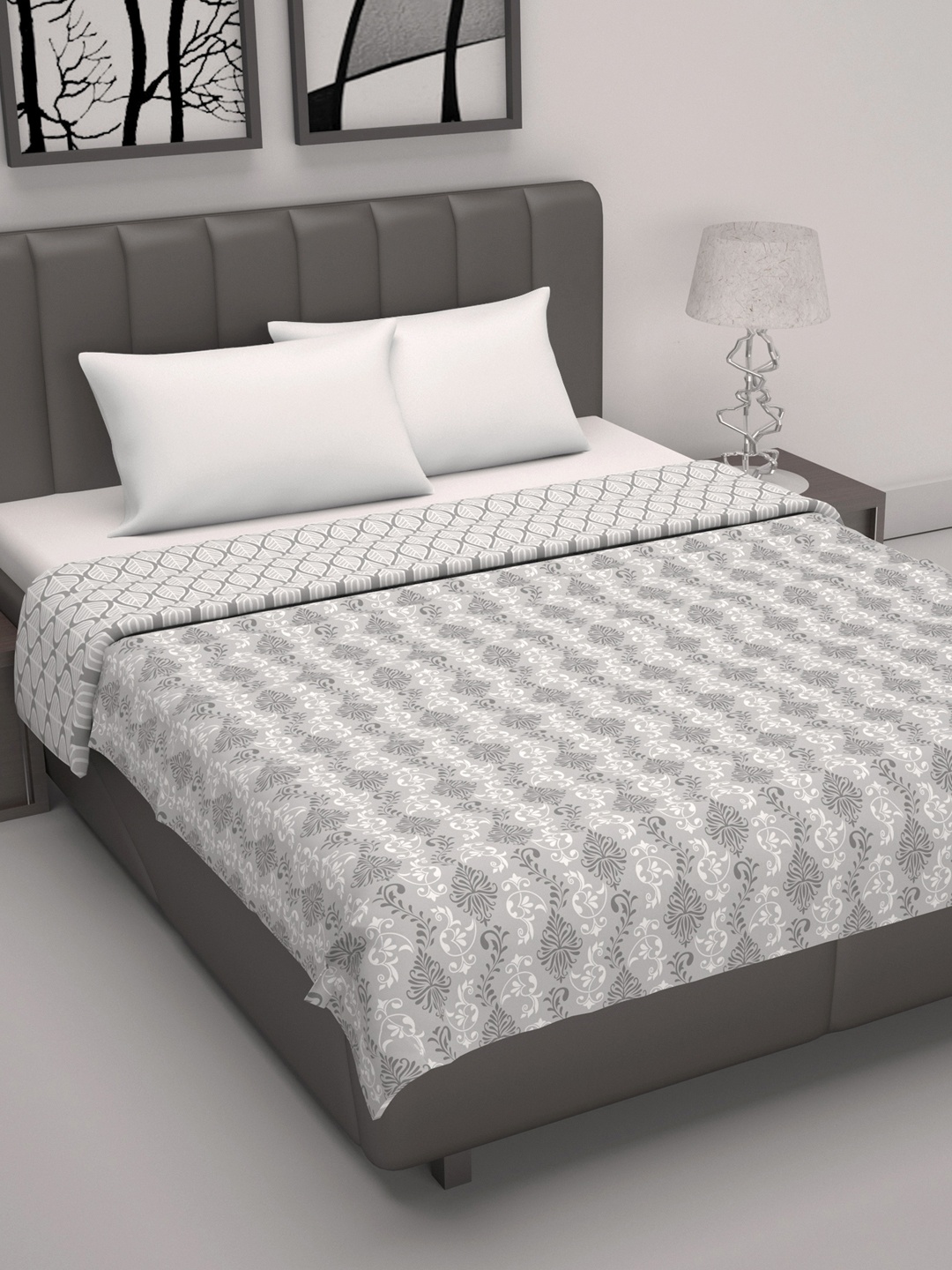 

Divine Casa Cambric Grey & White Ethnic Pure Cotton AC Room 120 GSM Double Bed Dohar