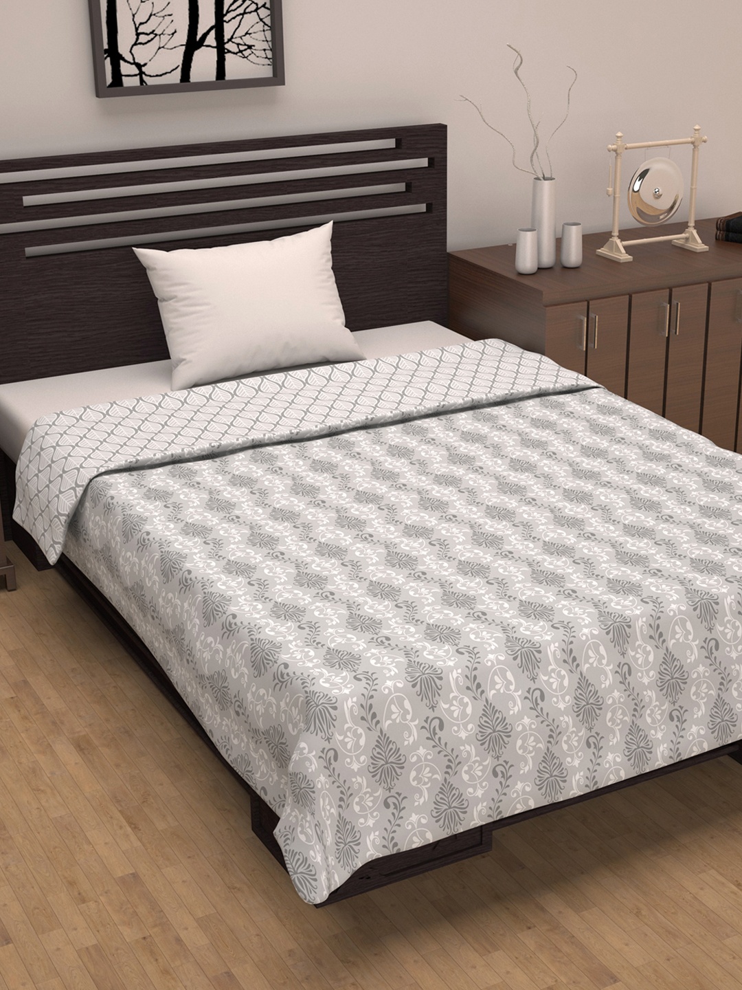 

Divine Casa Cambric Grey Ethnic Motifs AC Room 120 GSM Reversible Cotton Single Bed Dohar