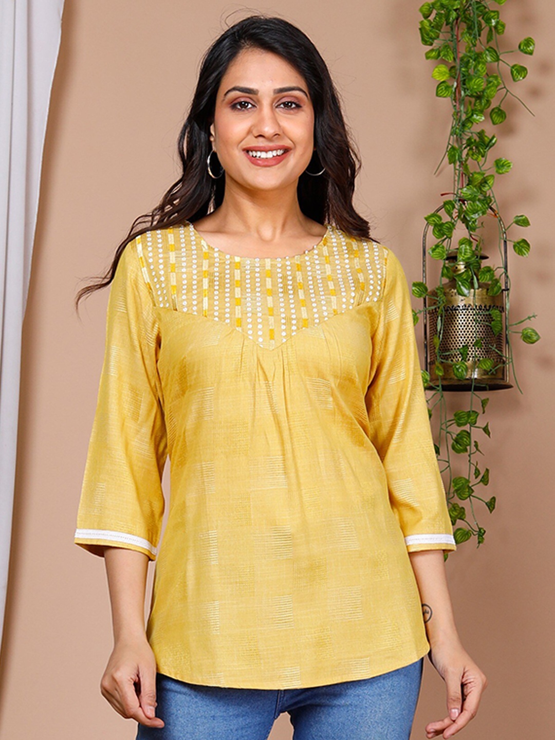 

misbis Striped Sequined A-Line Top, Yellow