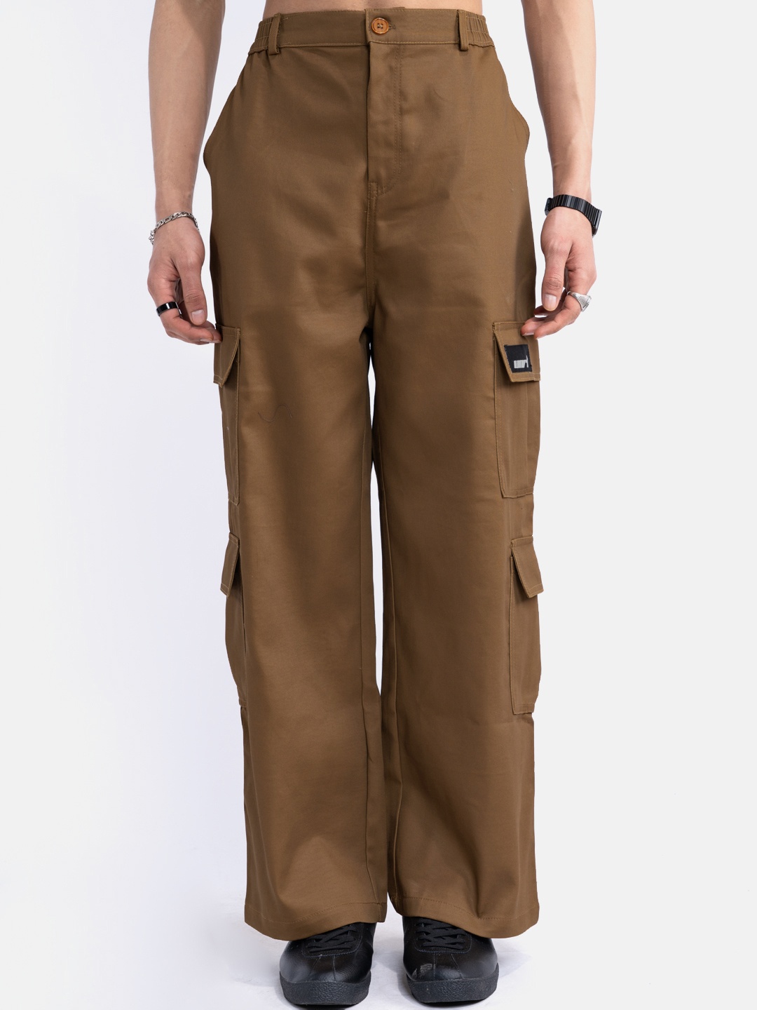 

UNRL Men Pure Cotton Cargos Trousers, Brown