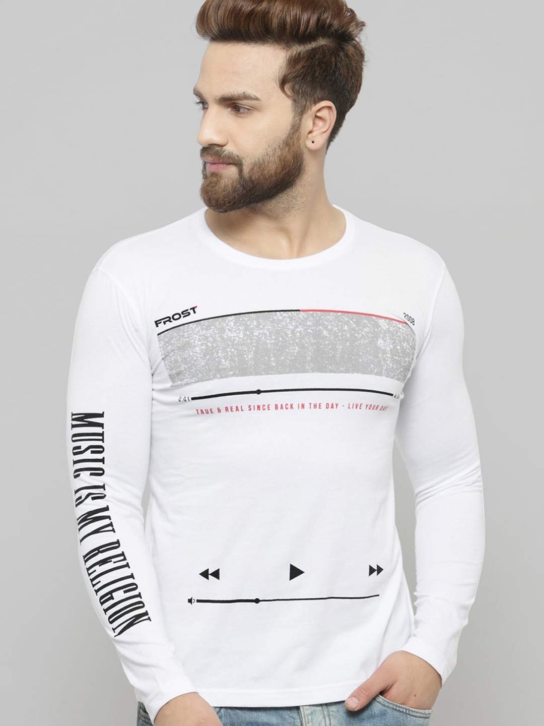 

GESPO Typography Printed Cotton T-shirt, White