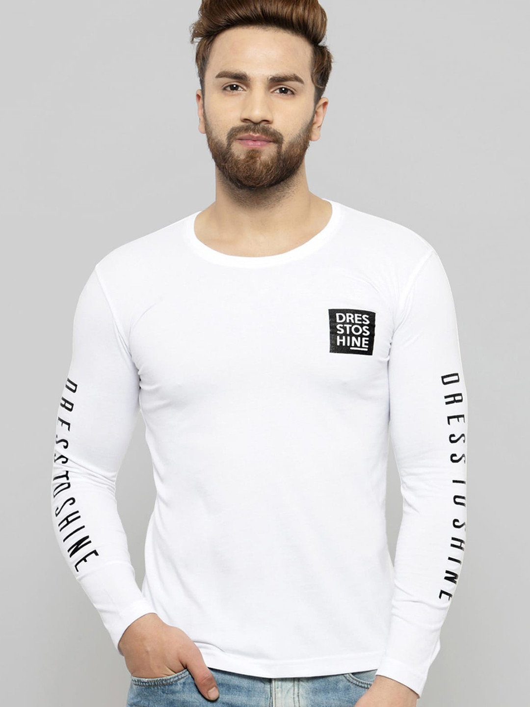 

GESPO Typography Printed Cotton T-shirt, White