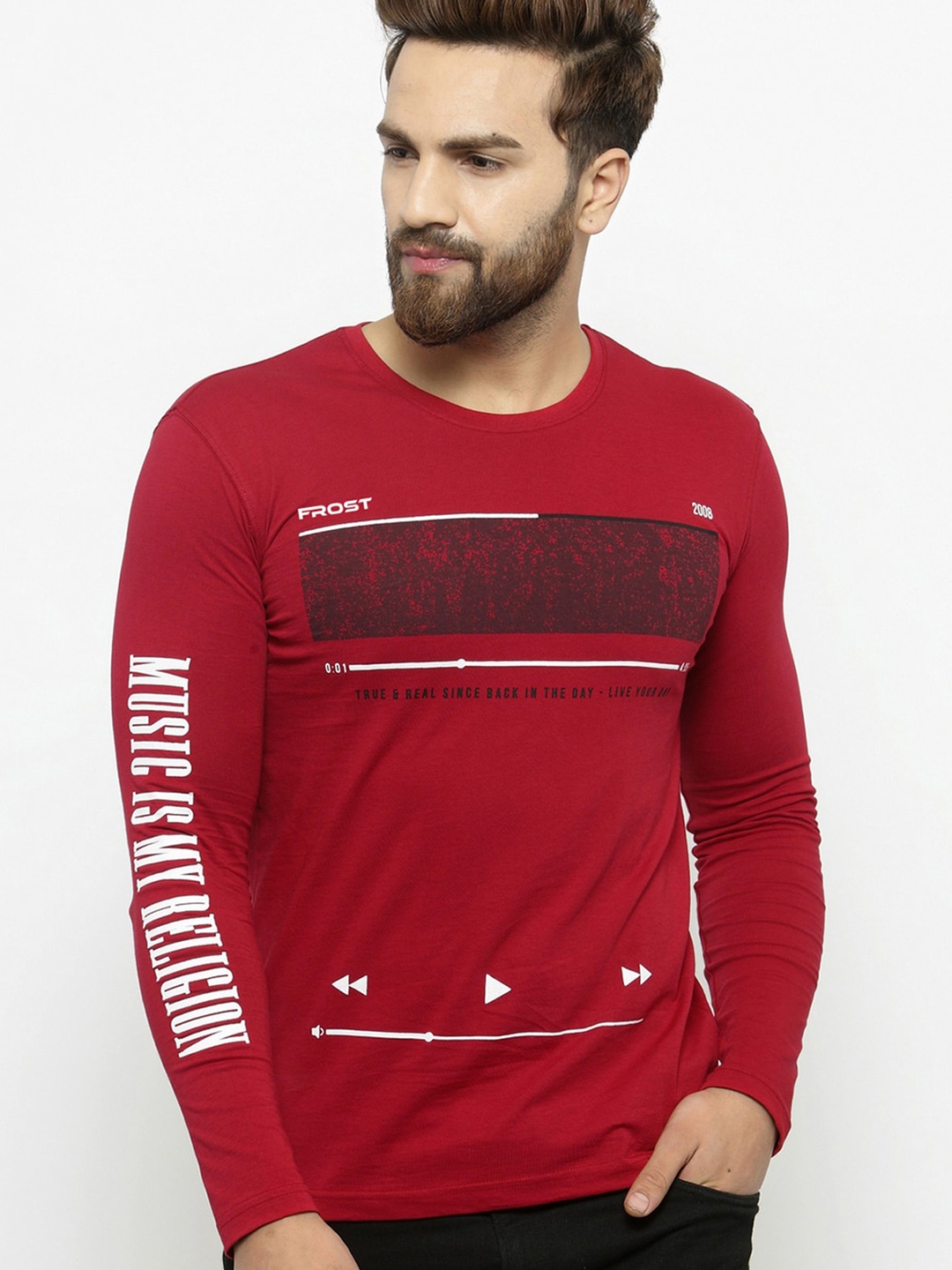 GESPO Typography Printed Cotton T-shirt, Red