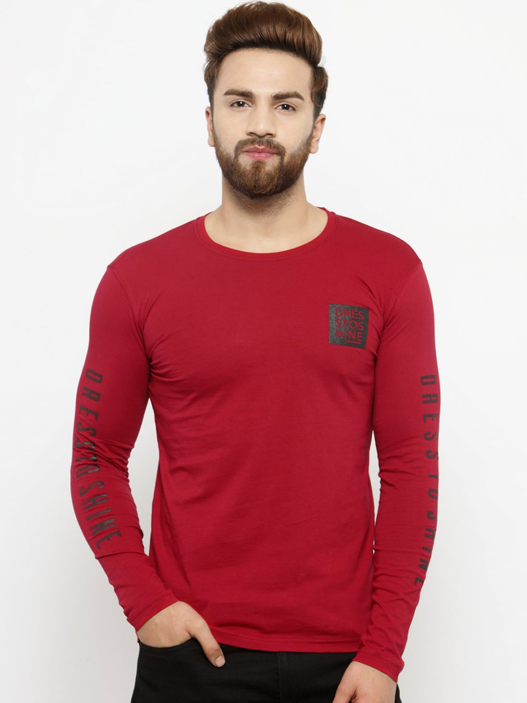 

GESPO Typography Printed Cotton T-shirt, Red