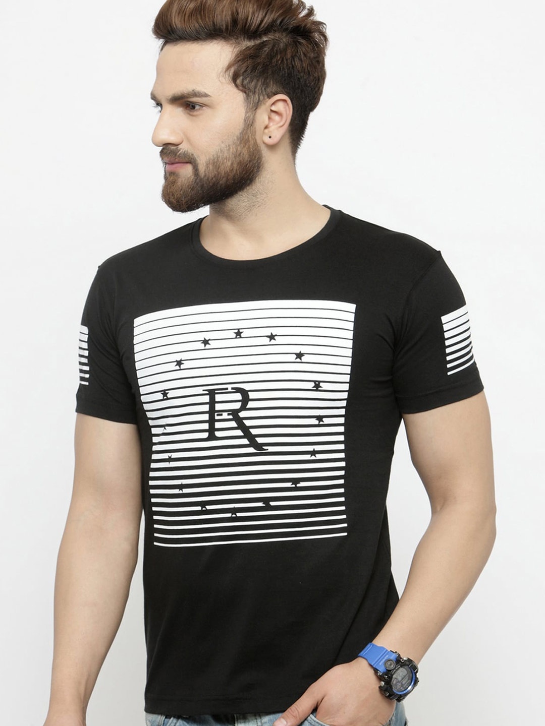

GESPO Striped Cotton T-shirt, Black