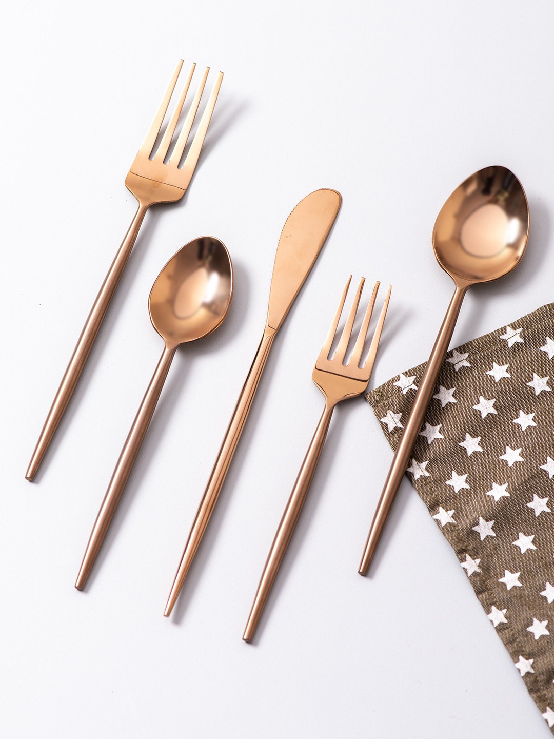 

nestroots Brown 5 Pieces Stainless steel Cutlery Set, Copper