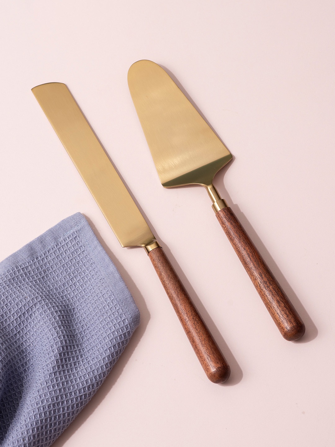 

nestroots Brown 2 Pieces Cake Cutting Knife & Spatula, Gold