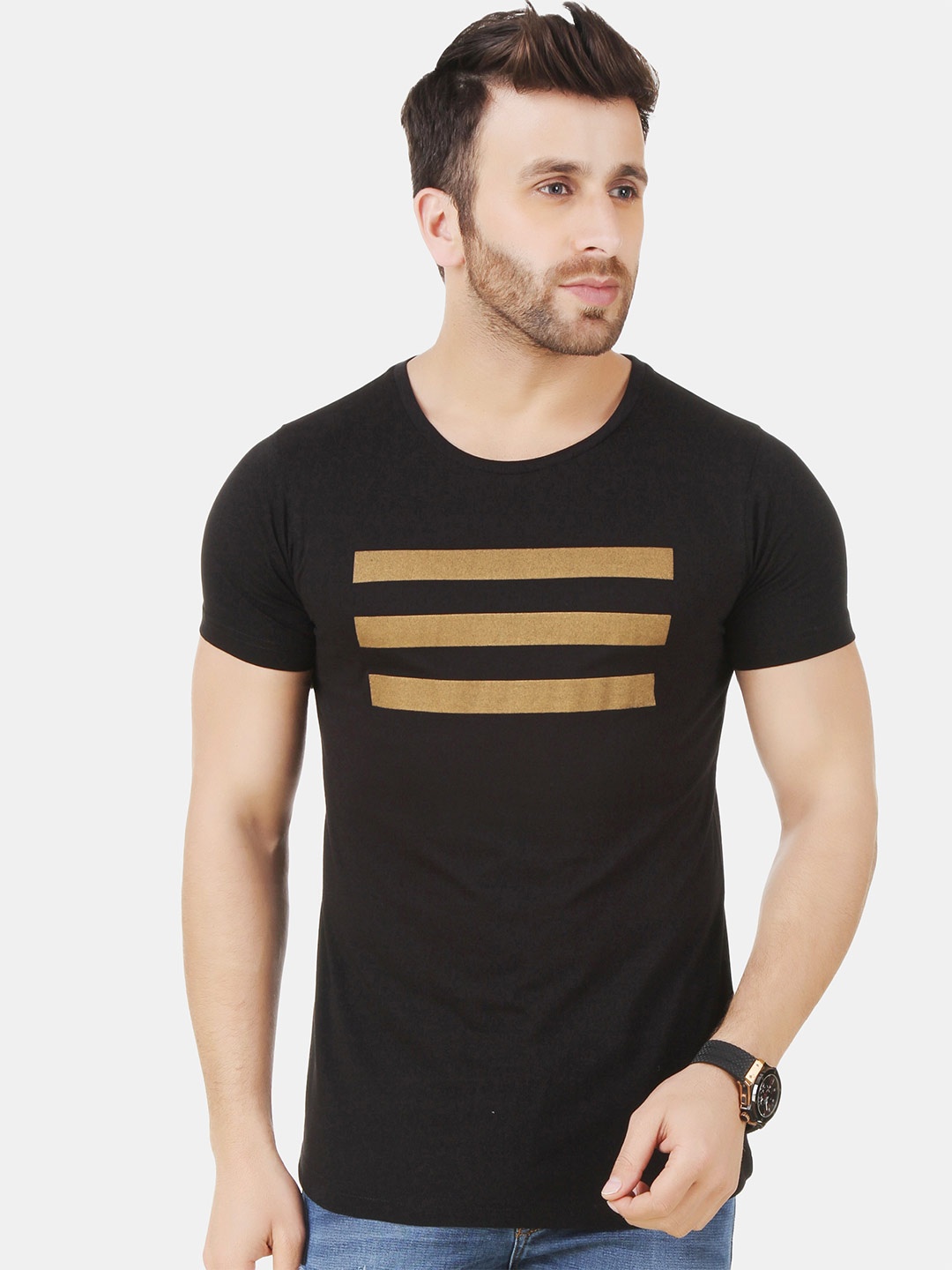 

GESPO Striped Cotton T-shirt, Black