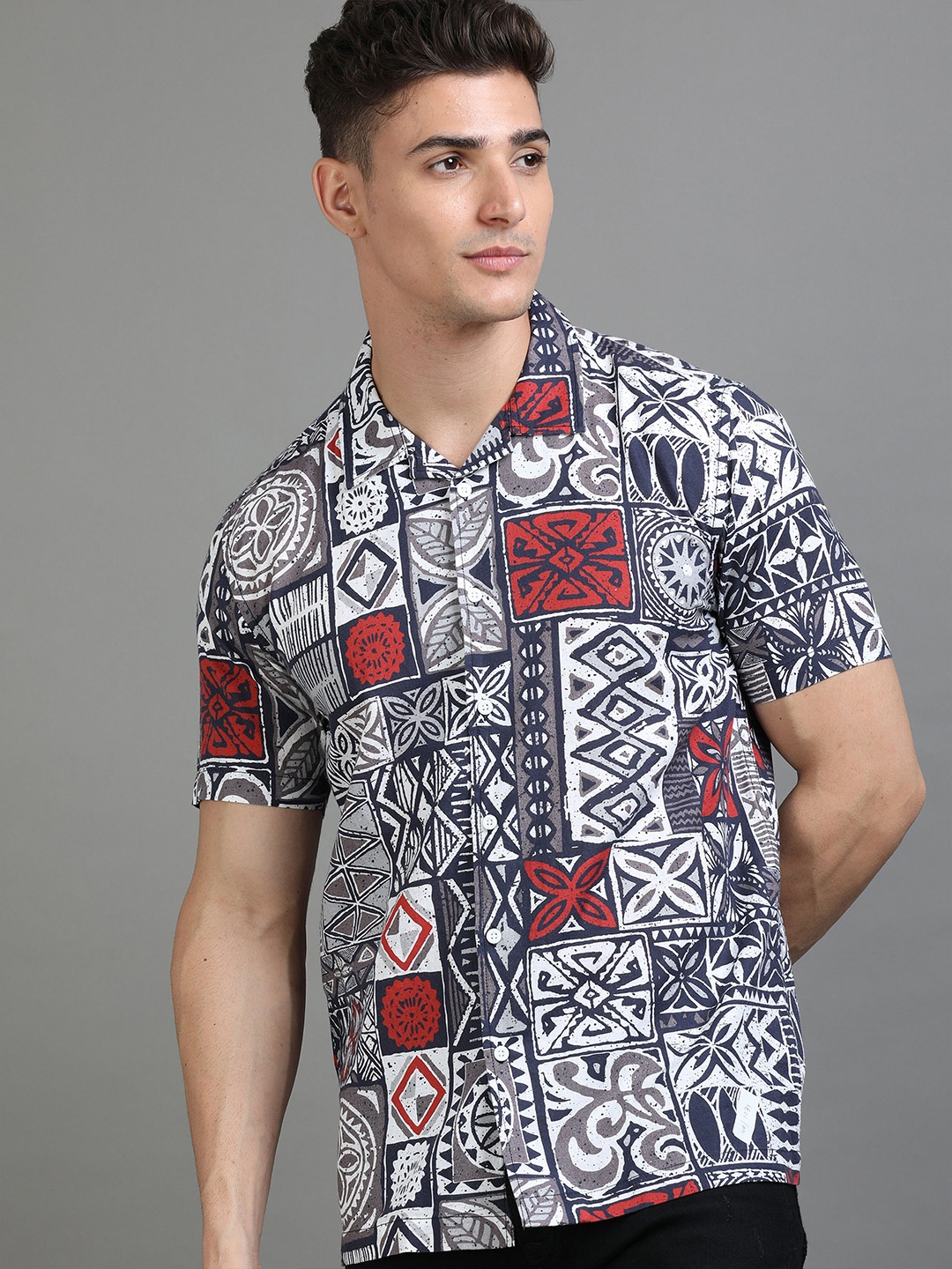 

HERE&NOW Abstract Printed Cotton Casual Shirt, White