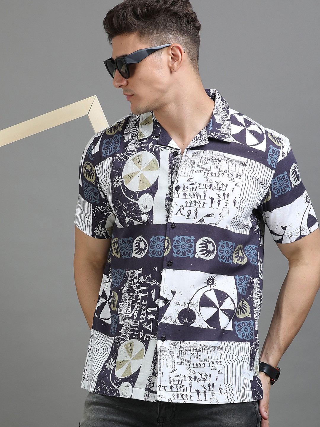 

HERE&NOW Abstract Printed Cotton Casual Shirt, White