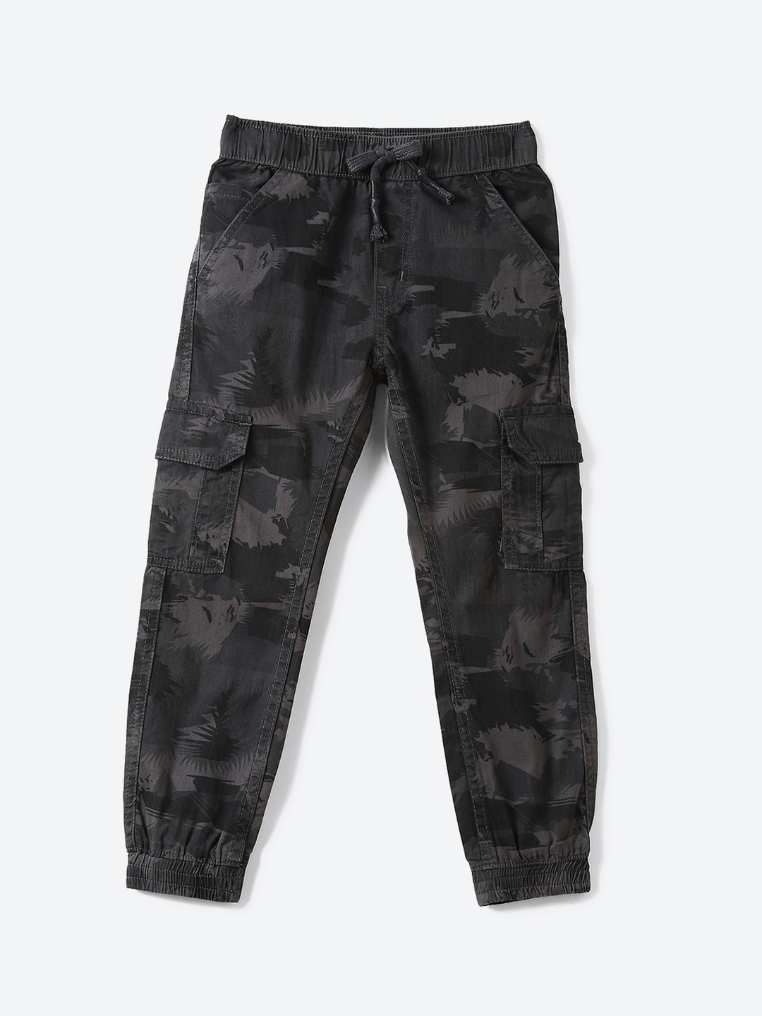 

2Bme Boys Camouflage Printed Cotton Cargos, Grey