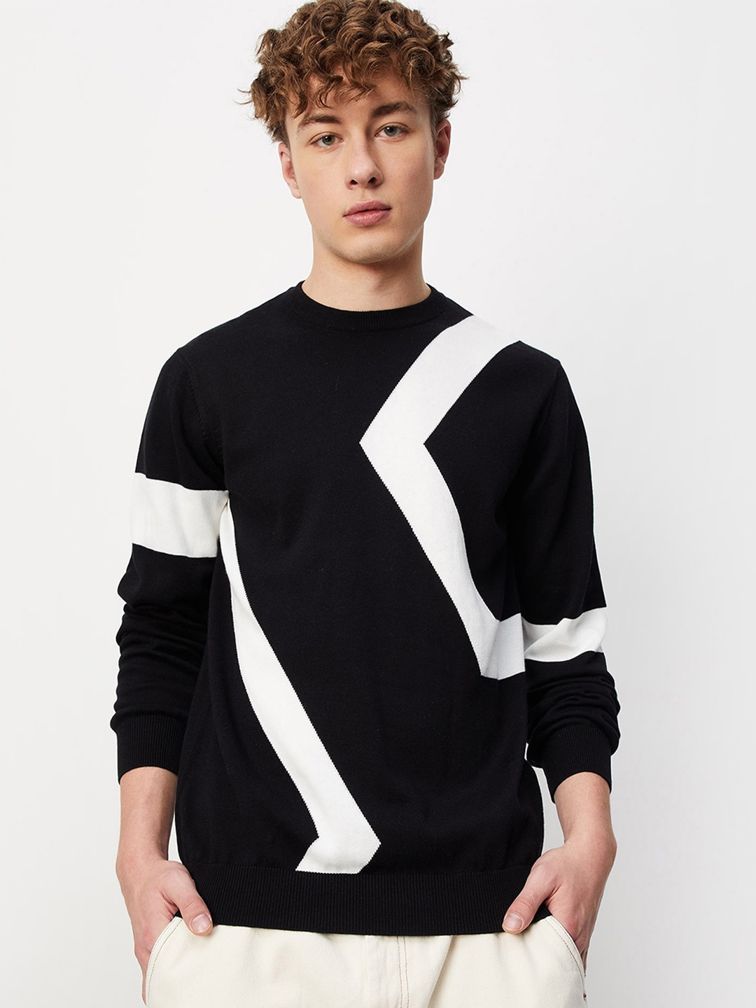 

max Abstract Printed Cotton Pullover, Black