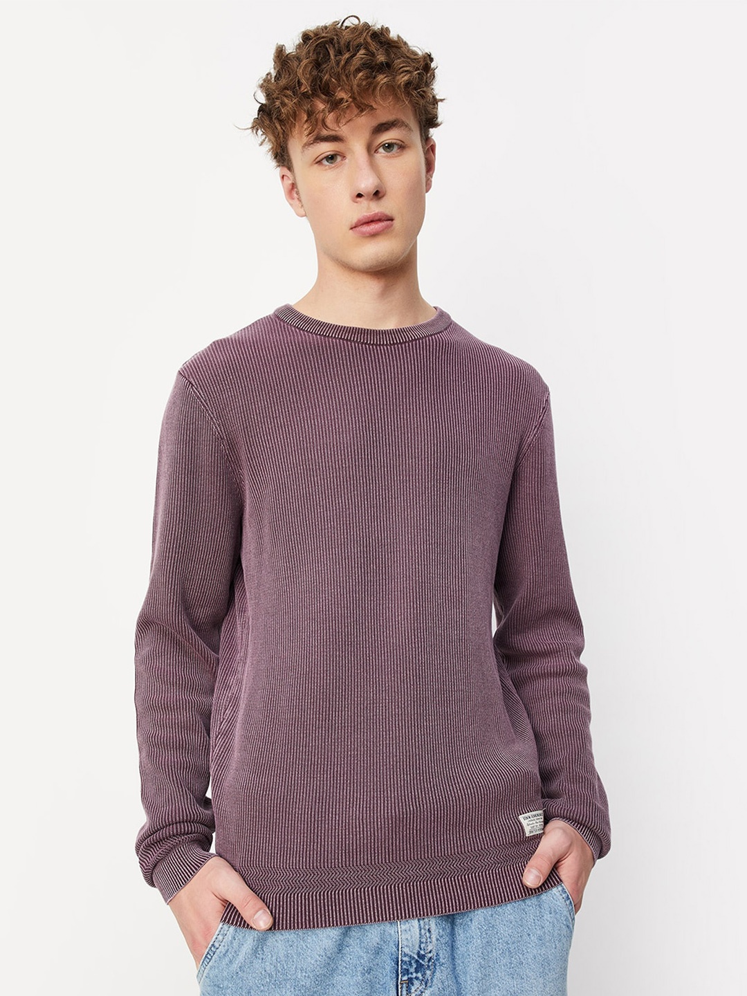 

max Ribbed Cotton Pullover, Purple