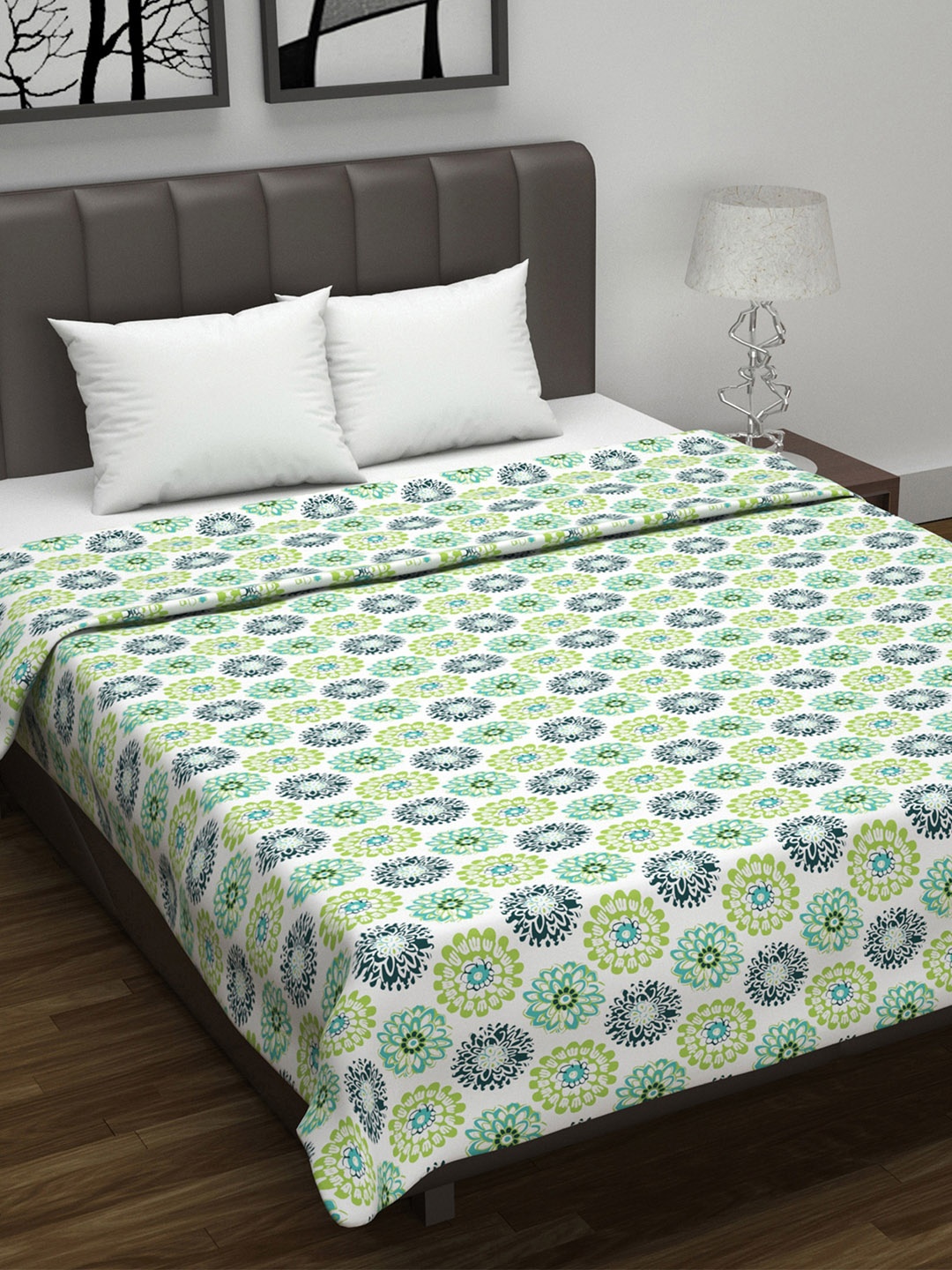 

Divine Casa Prism Blue & Black Floral AC Room 120 GSM Double Bed Dohar