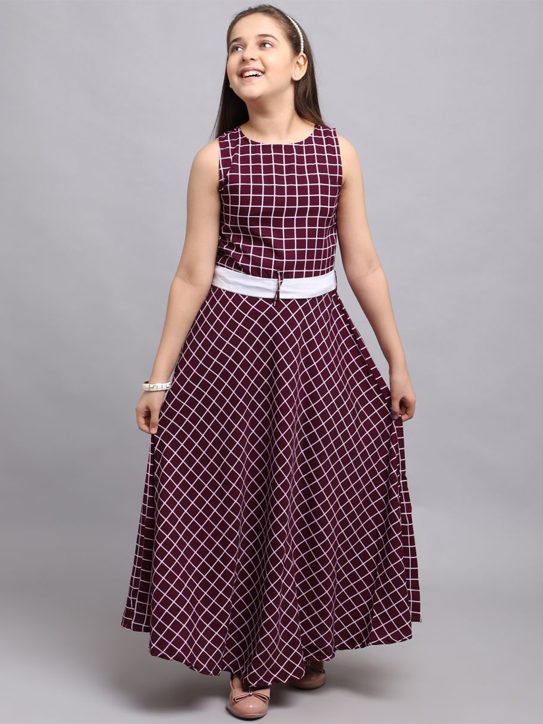 

BAESD Checked Printed Maxi Dress, Maroon