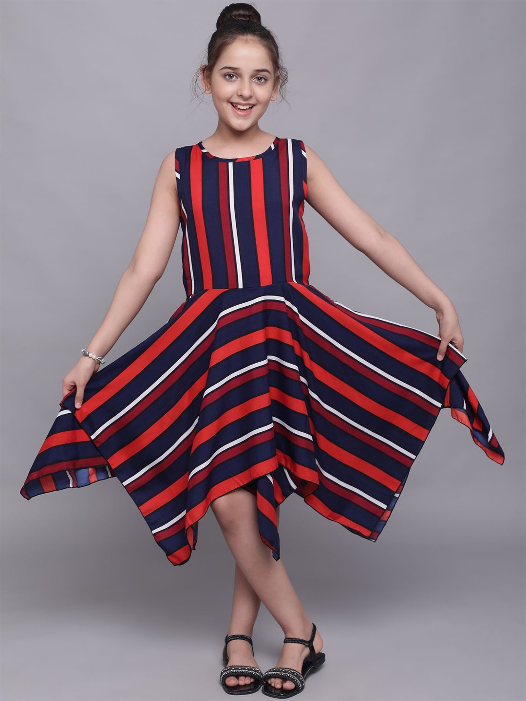 

BAESD Striped Round Neck Fit and Flare Midi Dress, Blue