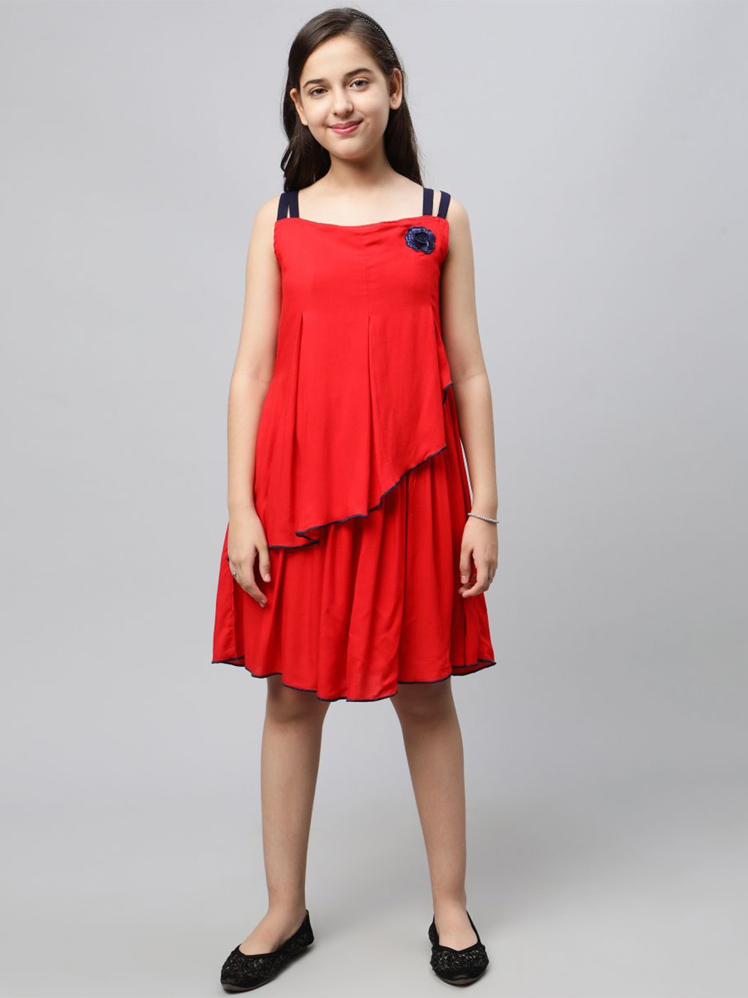 

BAESD Shoulder Straps Layered A-Line Dress, Red