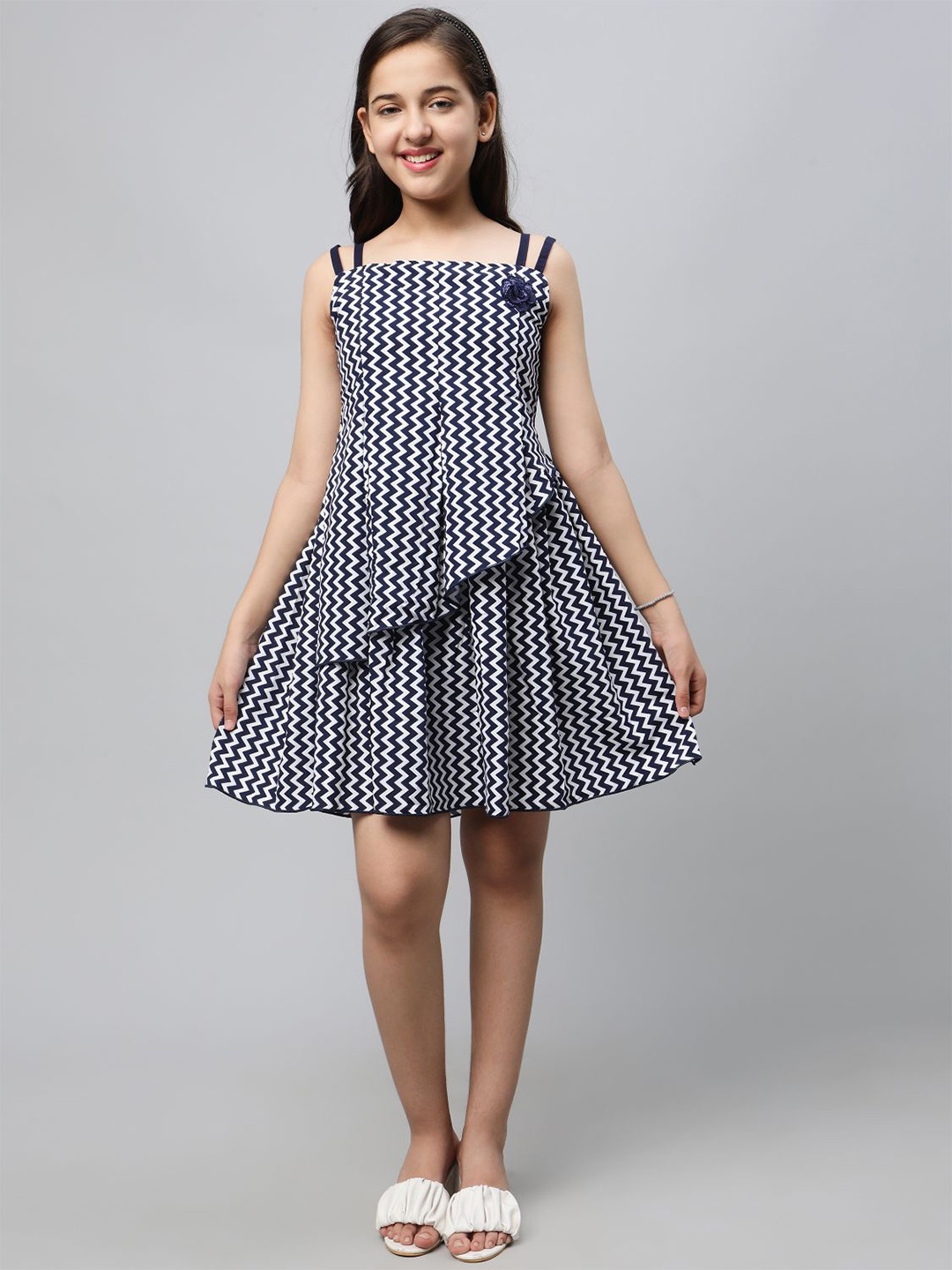 

BAESD Geometric Printed Layered Fit & Flare Dress, Blue
