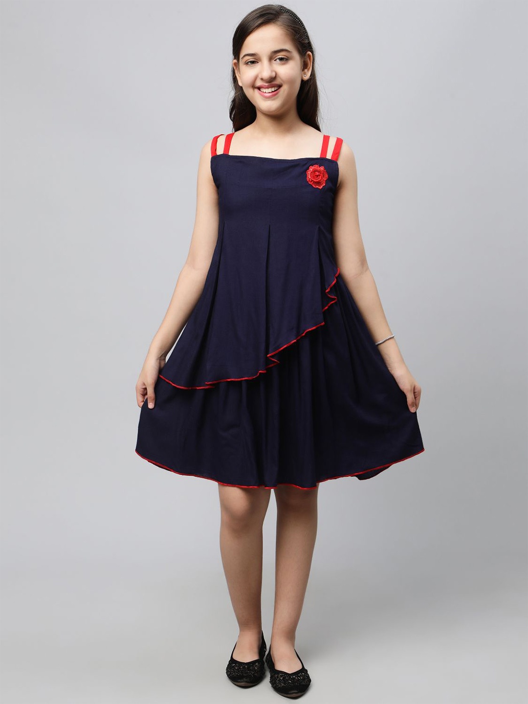 

BAESD Shoulder Straps Layered Fit & Flare Dress, Blue
