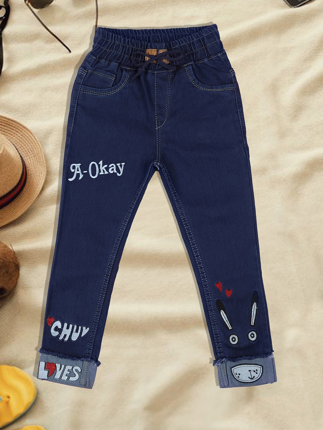

A-Okay Kids Printed Slim Fit High-Rise Clean Look Jeans, Blue
