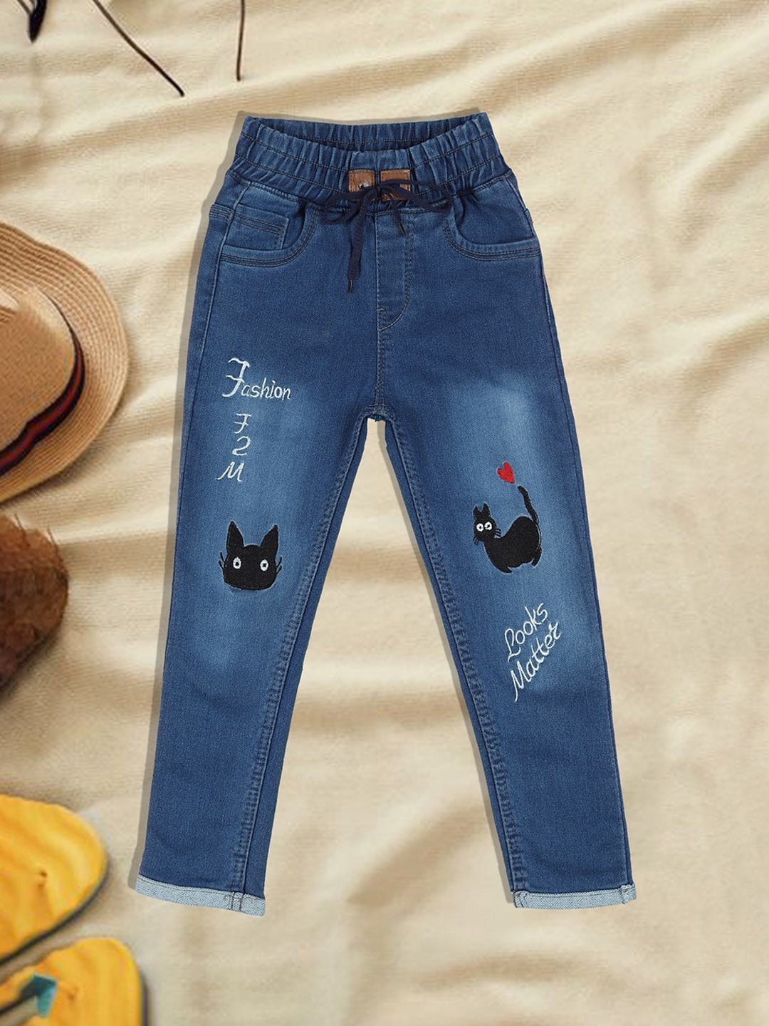 

A-Okay Kids Slim Fit Applique Clean Look High-Rise Jeans, Blue