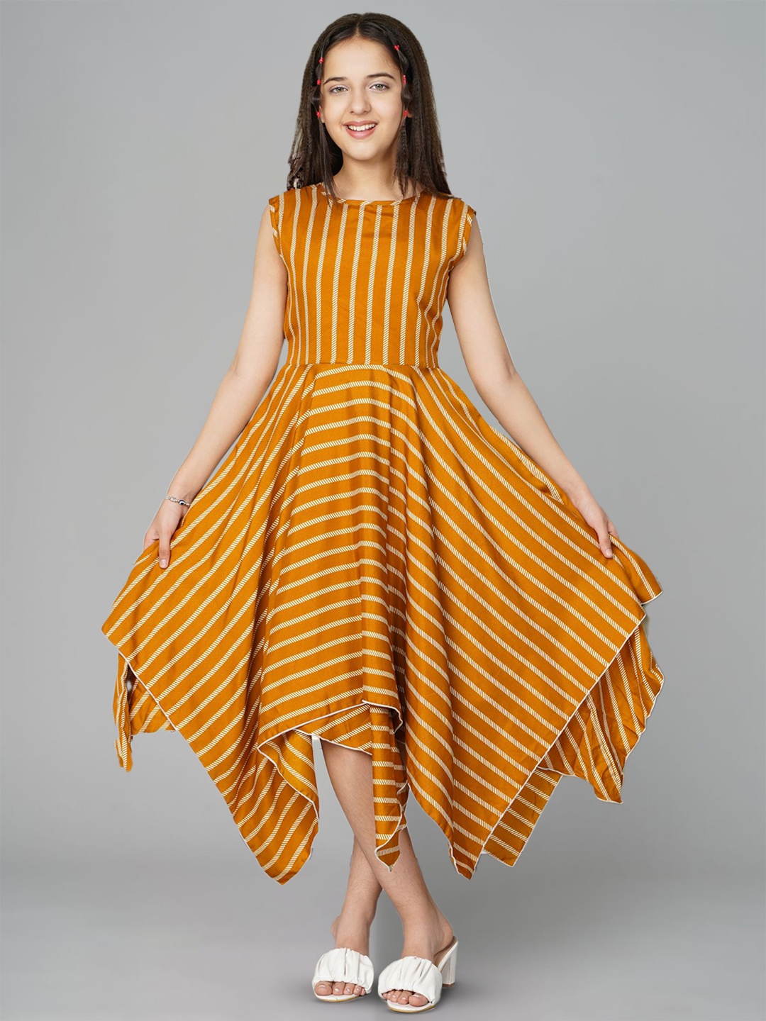 

BAESD Girls Striped Asymmetric Hem Fit & Flare Midi Dress, Yellow