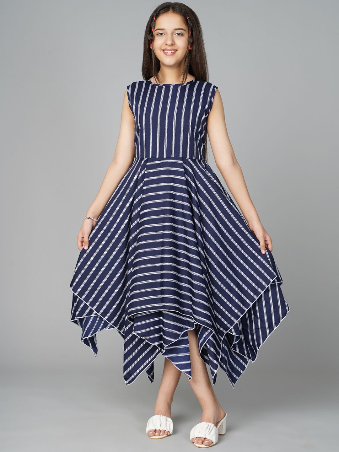 

BAESD Girls Striped Asymmetric Hem Fit & Flare Midi Dress, Blue
