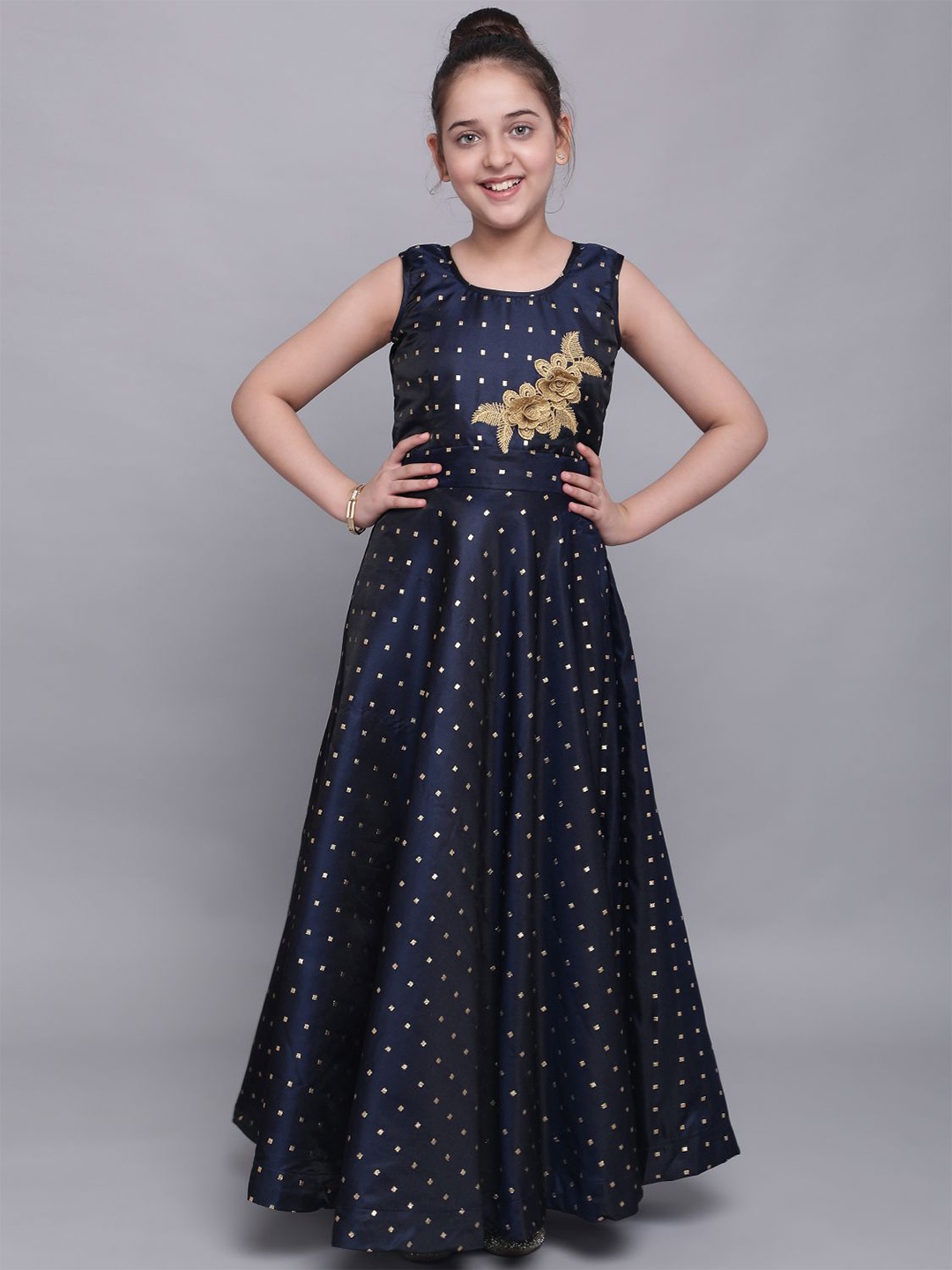 

BAESD Floral Embroidered Silk Maxi Dress, Navy blue