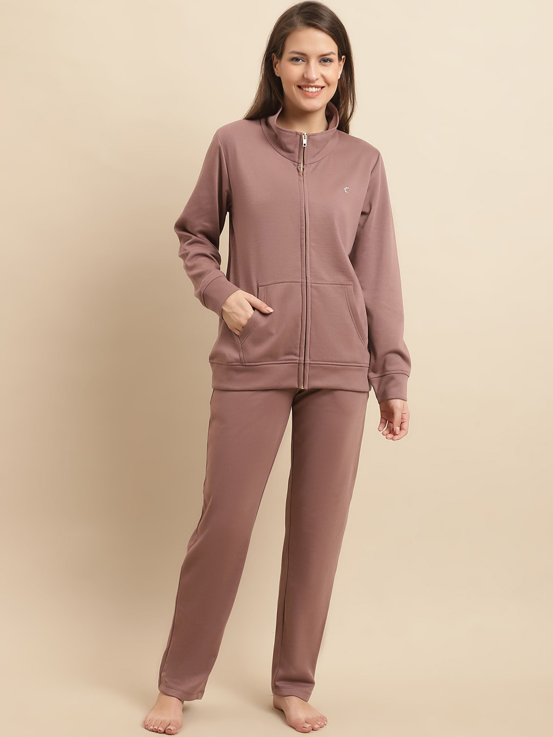 

Kanvin Camel Brown High Neck Long Sleeves Night suit