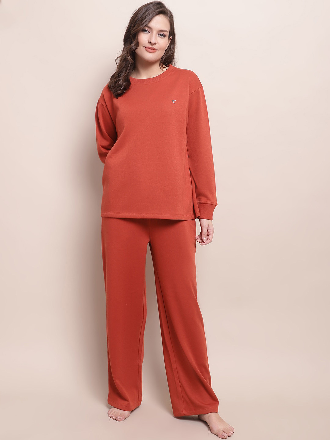 

Kanvin Long Sleeves Night suit, Rust