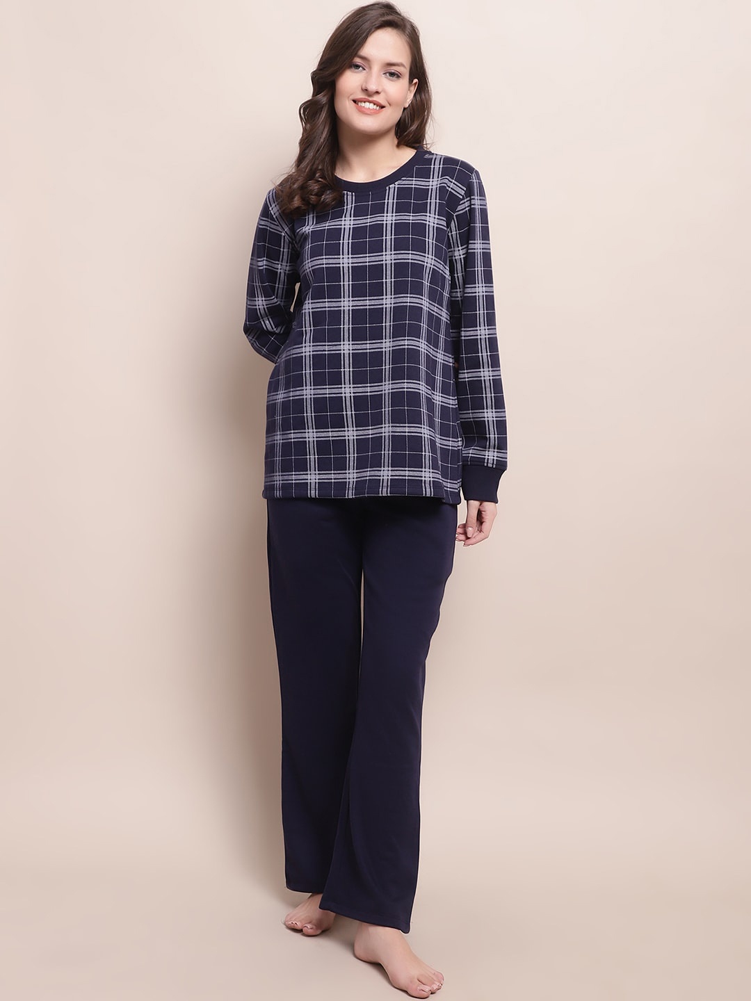 

Kanvin Checked Night suit, Navy blue