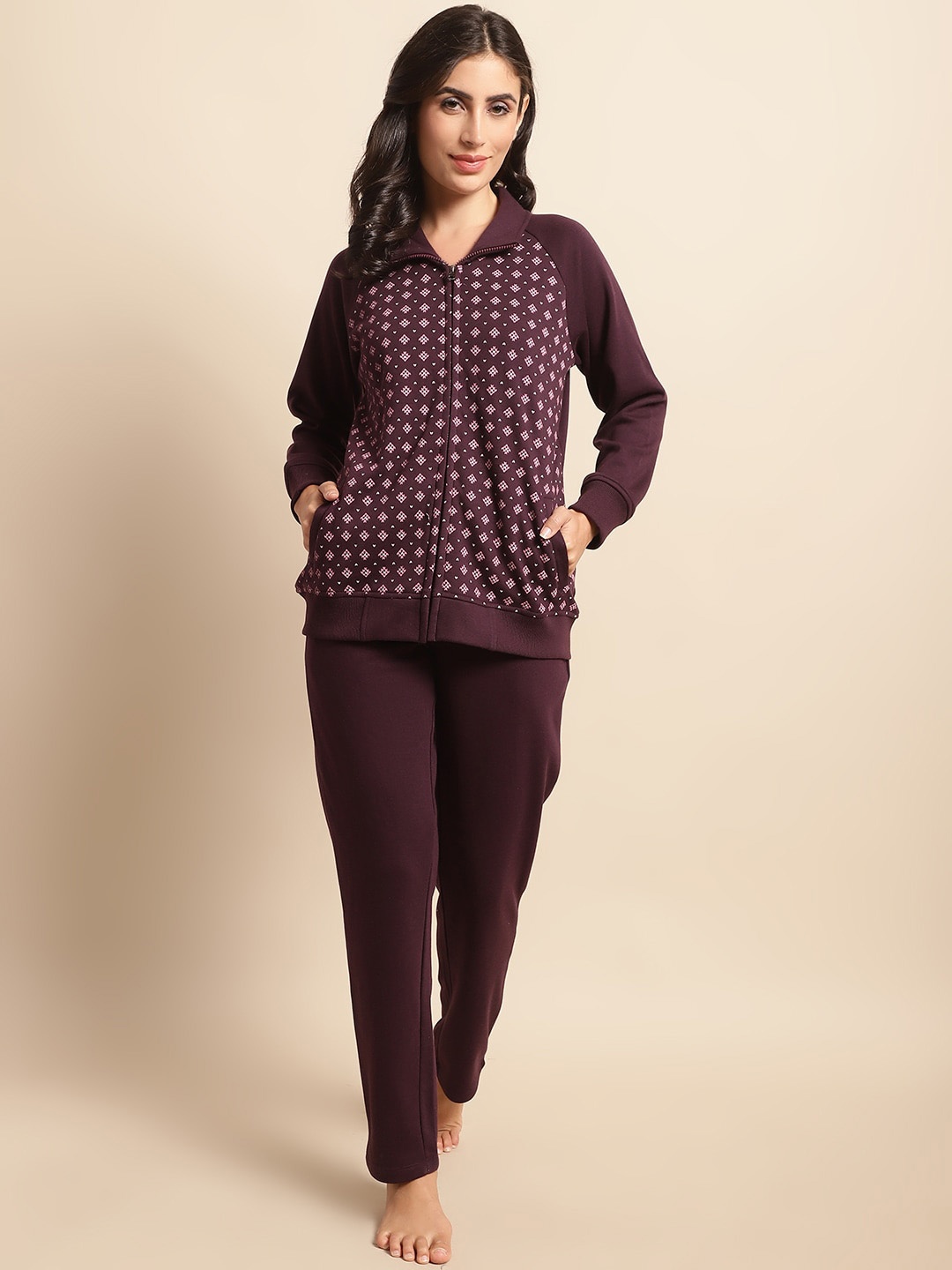 

Kanvin Georgette Printed Night suit, Purple