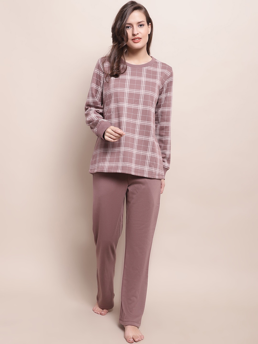 

Kanvin Checked Night suit, Camel brown