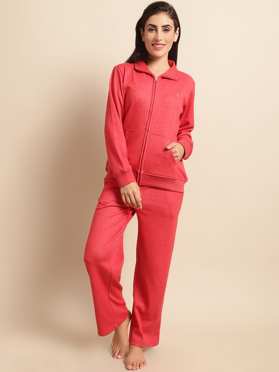 

Kanvin High Neck Long Sleeves Nightsuit, Red